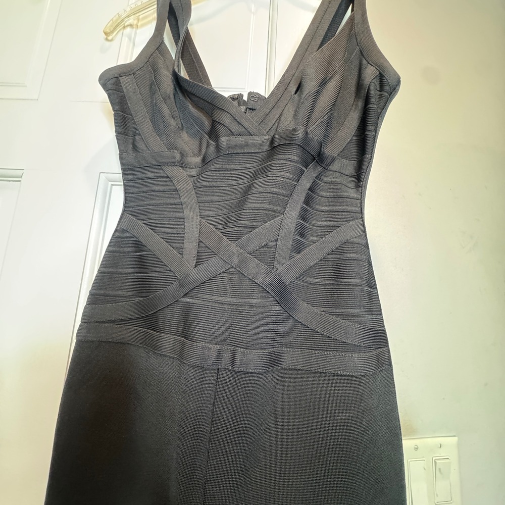 Herve Leger Max Azria Bandage Jumpsuit Black XS Wide Leg Sleeveless Bodycon - Picture 5 of 16
